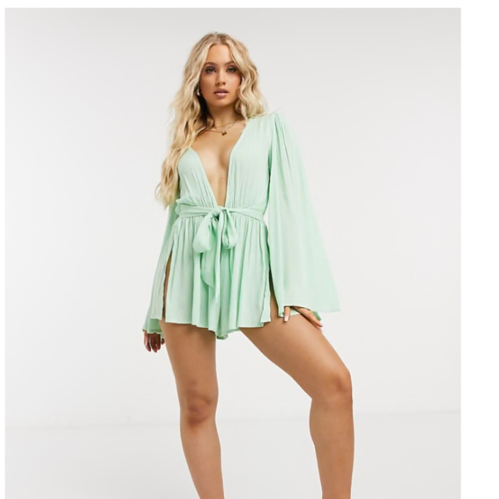 ASOS Mint Green Plunge Neck Romper